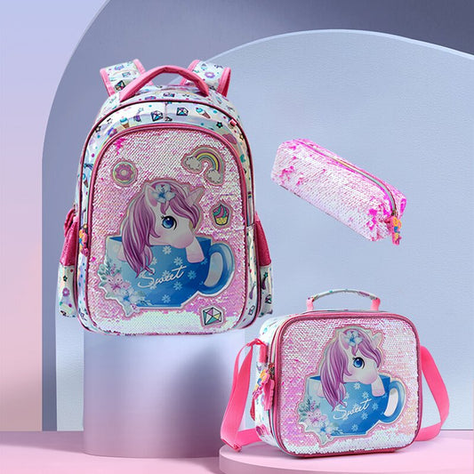 Sequin Cute Cartoon Primary Three-piece Set Elementary School Students' Schoolbags