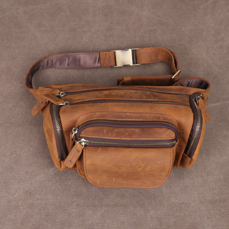 Men's Retro Crazy Horse Leather Genuine Large Men's Waist Packs