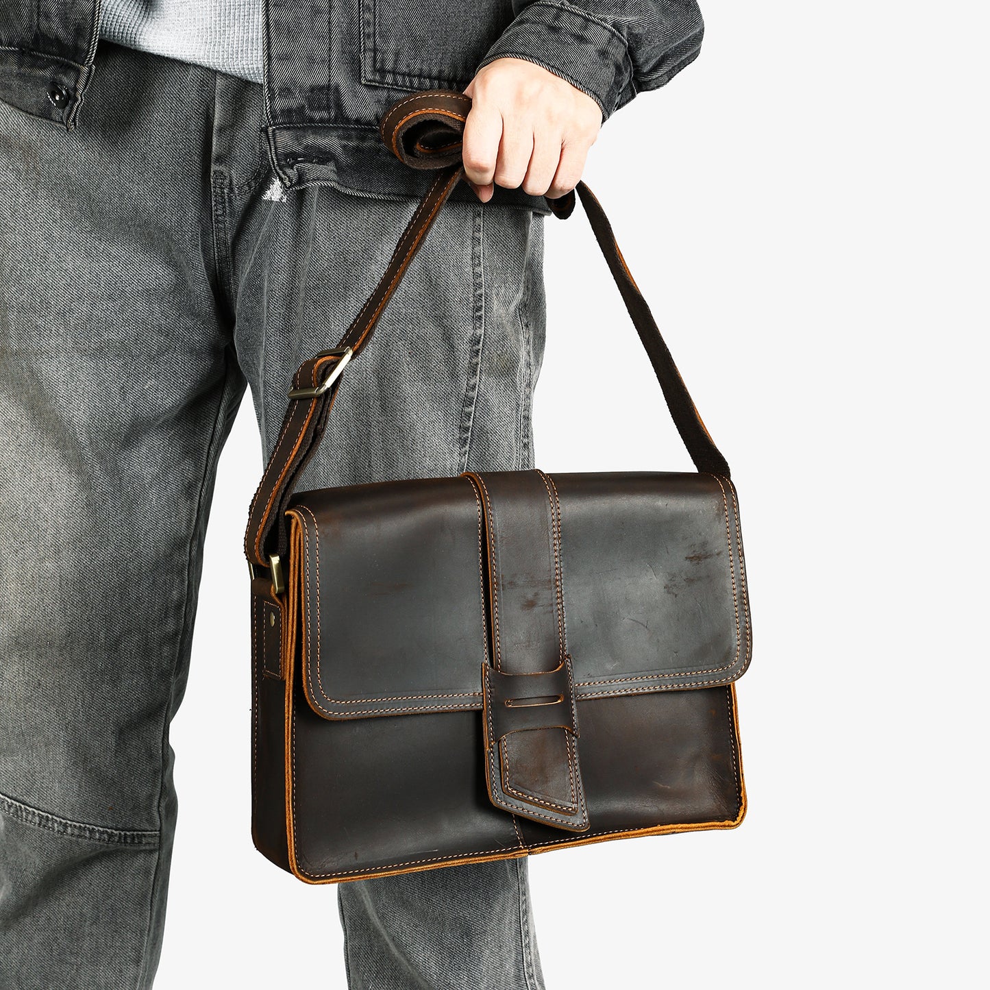 Retro Clamshell Leather First Layer Cowhide Men's Shoulder Bags