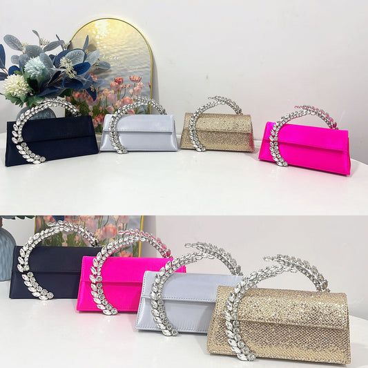 Women's Innovative Rhinestone Diamond Satin Dinner Small Square Bags
