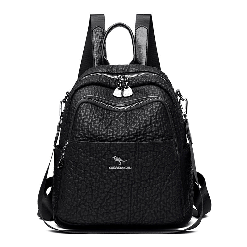Korean Style Simple Soft Leather Large Backpacks