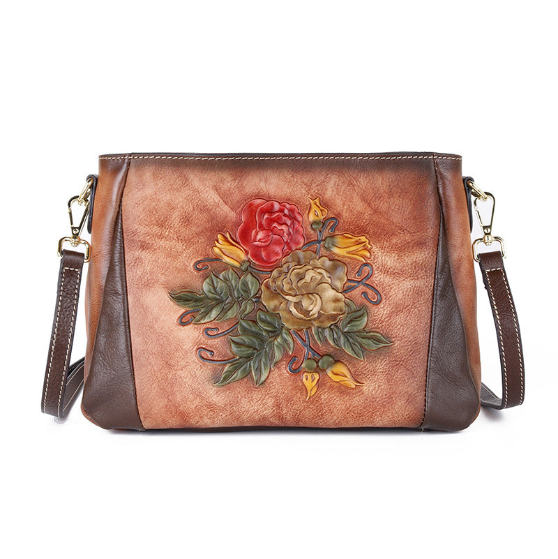 Women's Cowhide Elegant Chinese Style Retro Embossing Shoulder Bags