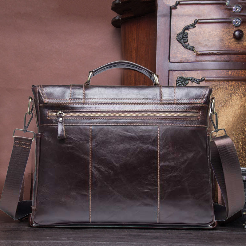 Men's Black Angel Leather Portable Business Large Men's Briefcases