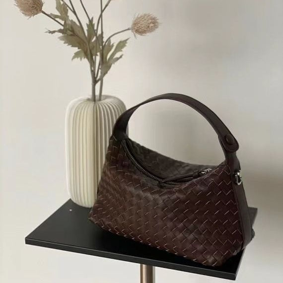 Women's Handmade Genuine Leather Woven Underarm Chain Crossbody Bags