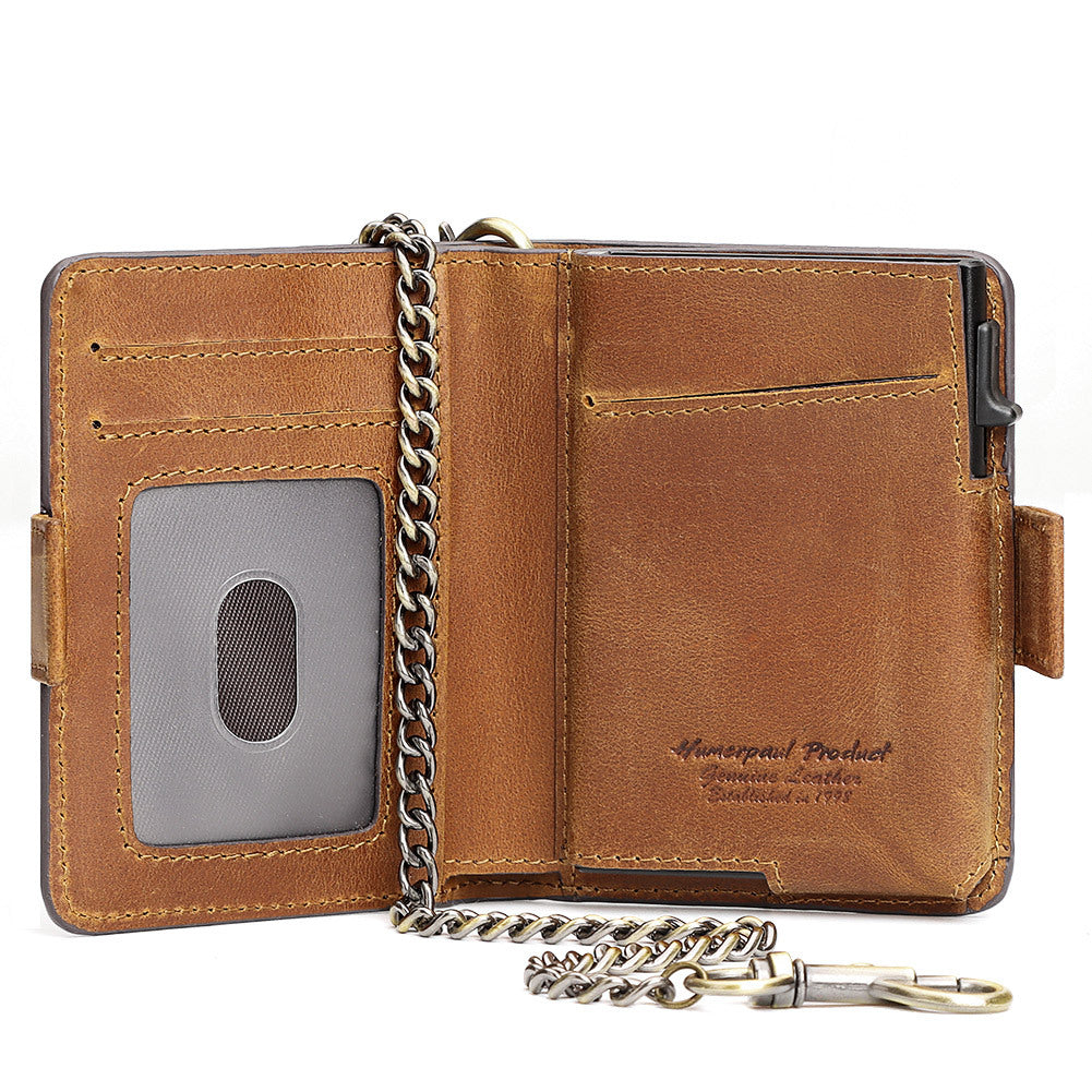 Cowhide Cassette Metal Chain Gift Genuine Card Holder