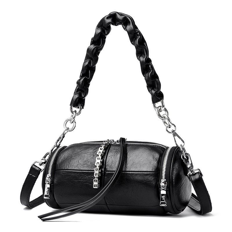 Women's Creative Pleated Strap Oil Wax Leather Shoulder Bags
