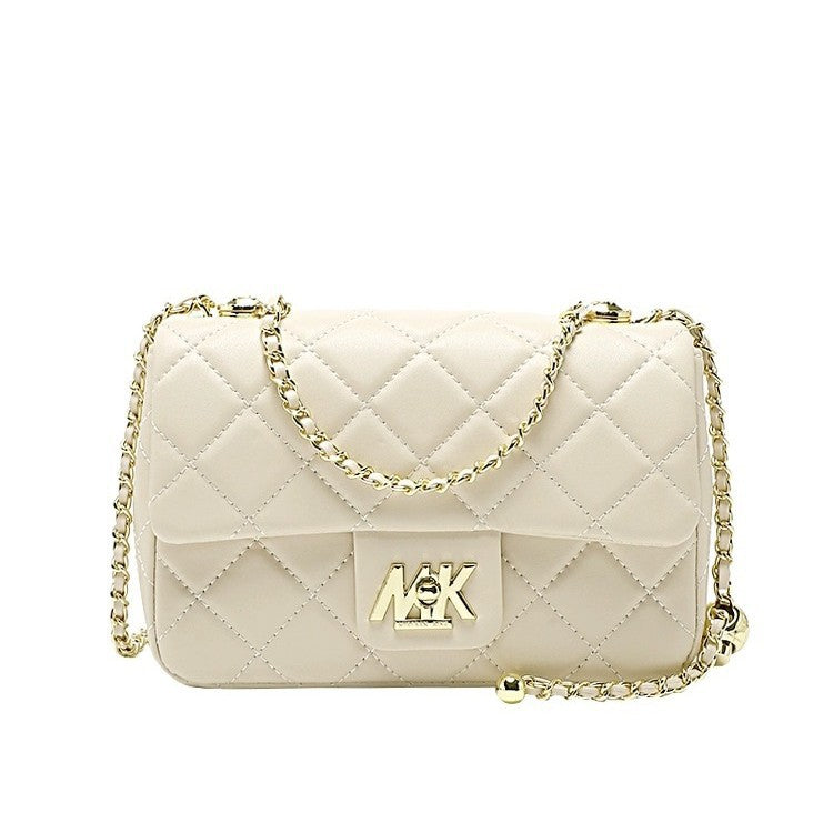 Women's Simple Style Diamond Chain Genuine Leather Crossbody Bags