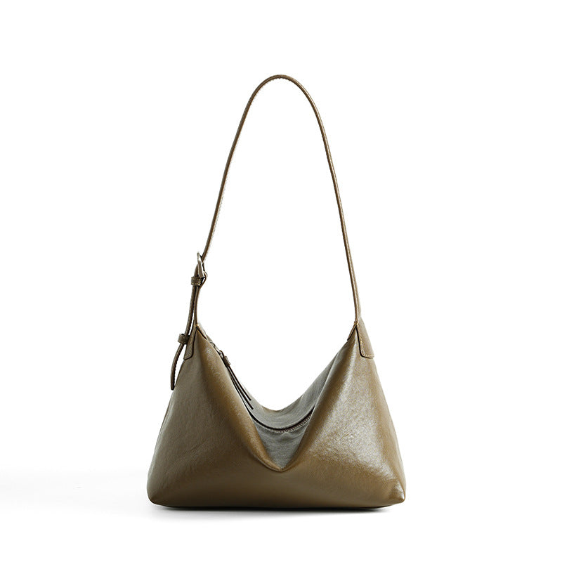 Layer Vegetable Tanning Leather Underarm Commuter Tote Bags