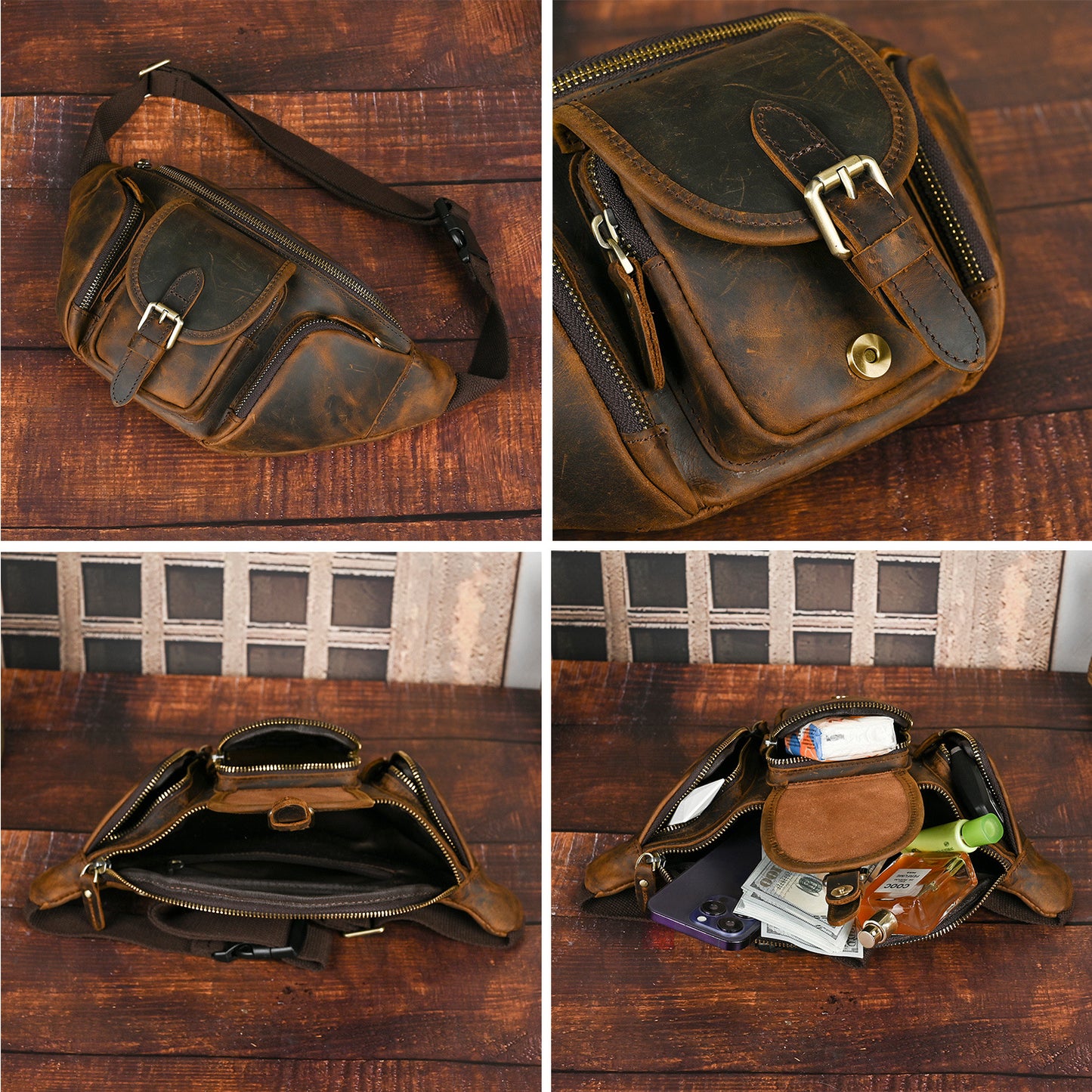 Men's Innovative Retro First Layer Cowhide Men's Waist Packs