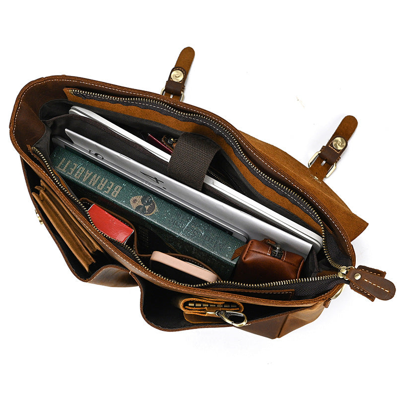 Leather Inch Computer Crazy Horse First Men's Briefcases
