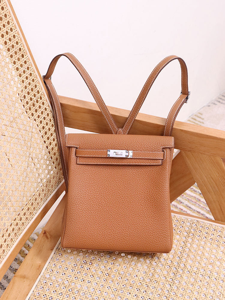 Textured Genuine Leather Kelly First Layer Backpacks