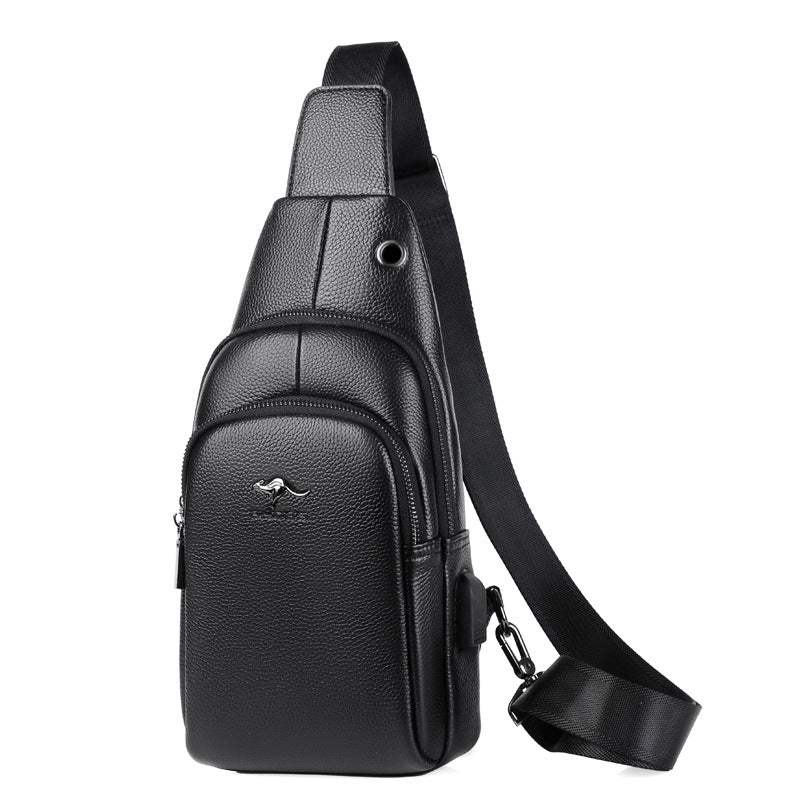 Men's Genuine Leather Double Zipper Soft Cowhide Men's Chest Bags