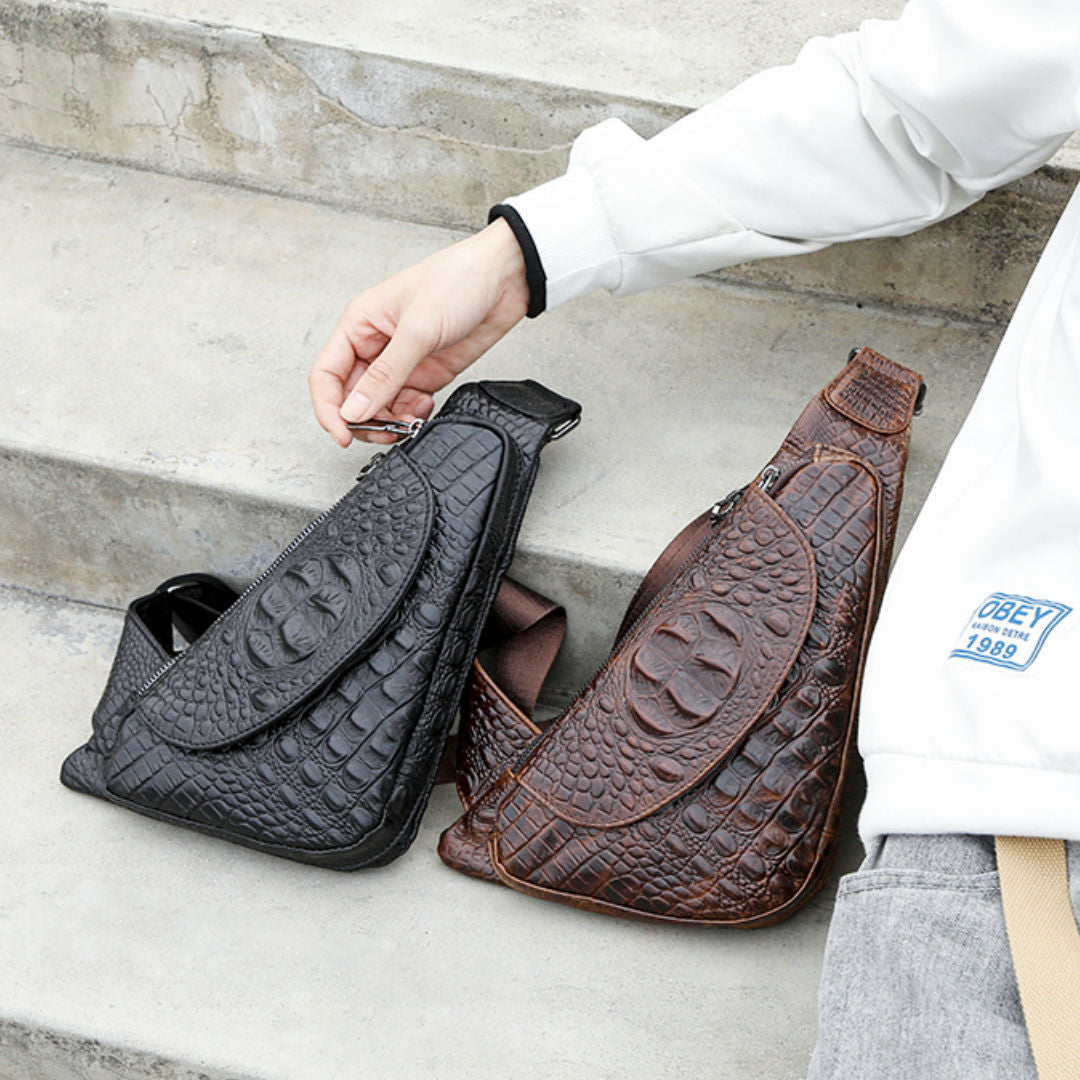 Men's Leather Oil Wax Head Cowhide Large Capacity Men's Chest Bags