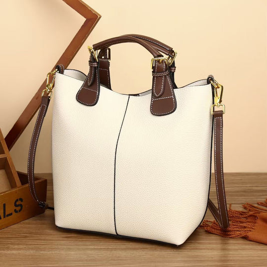 Women's Vintage Genuine Leather Pattern Portable Fashion Bucket Bags