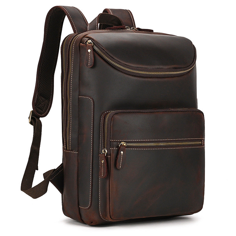 Men's Horse Leather Large Capacity Double Main Backpacks