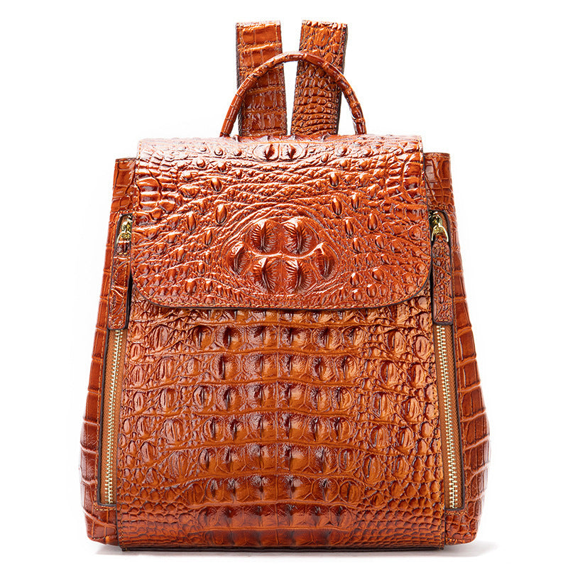 Women's Light Luxury Crocodile Pattern Genuine Leather Backpacks