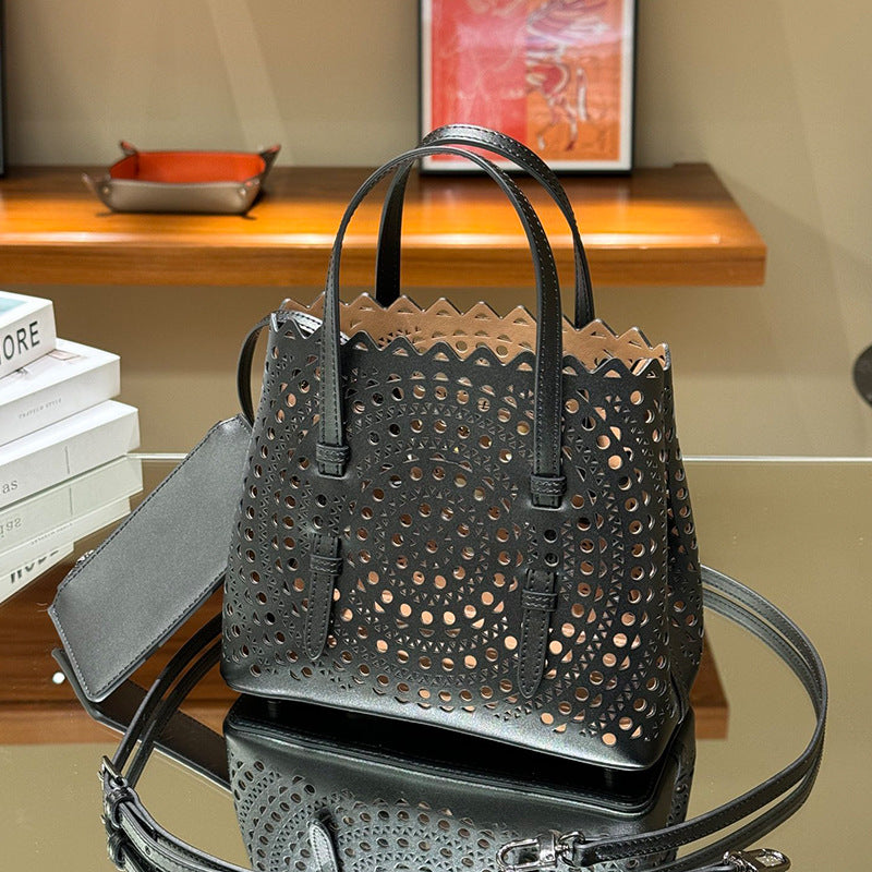 Wave Hollow Carved Calfskin Long Strap Crossbody Bags