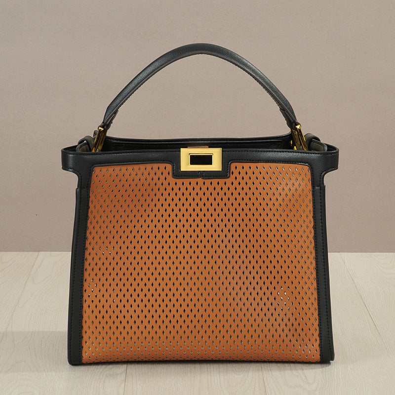 Women's Cowhide Hollow Color Matching Portable With Shoulder Bags