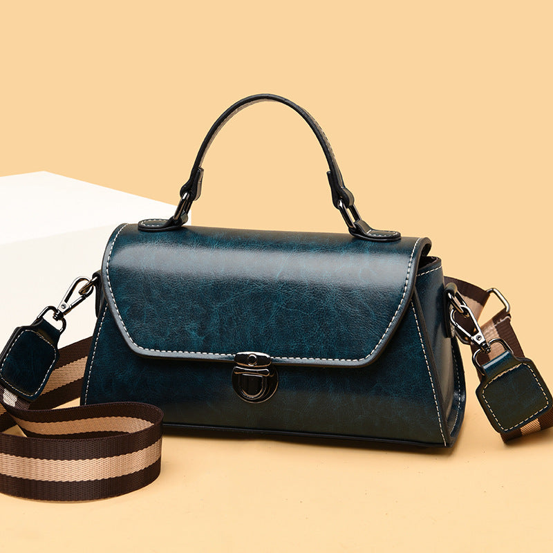 Women's Cow Wax Leather Strap Korean Style Shoulder Bags