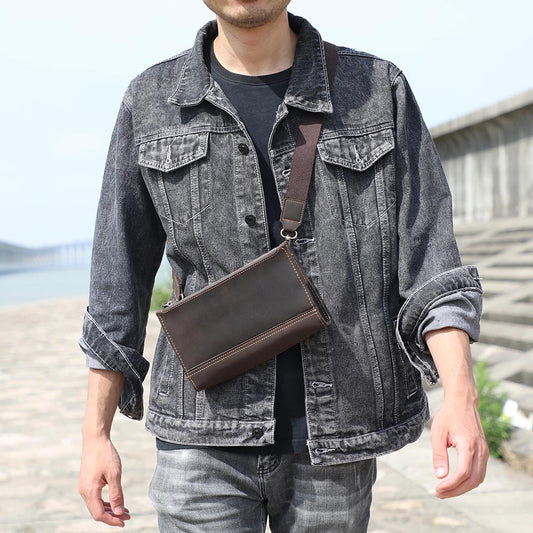 Cowhide Leather Classic Daily Practical Clutch Genuine Men's Messenger Bags
