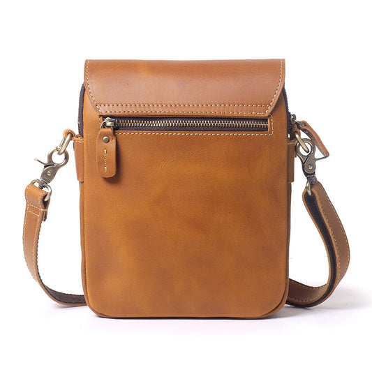 Men's Handmade Crazy Horse Leather Vertical Simple Men's Messenger Bags