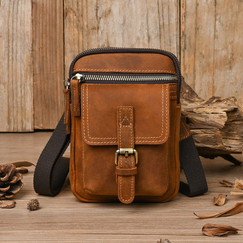 Men's Trendy Crazy Horse Leather Fashion Mobile Men's Waist Packs
