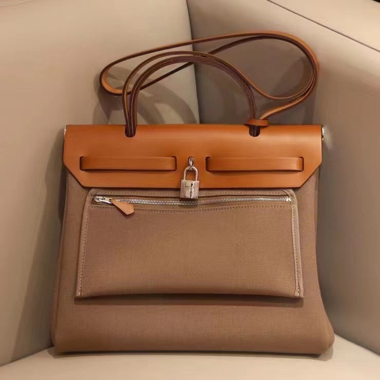 Handmade Wax Line Genuine Leather Inner Seam Tote Bags