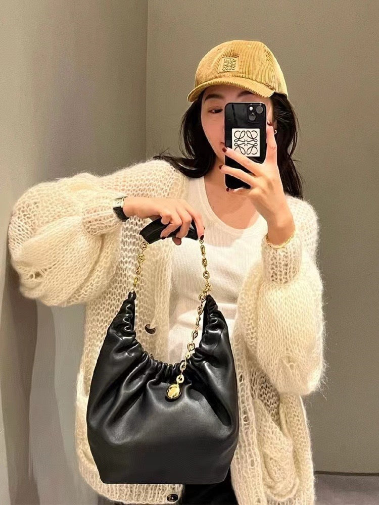 High Texture Pleated Soft Cowhide Chain Bags