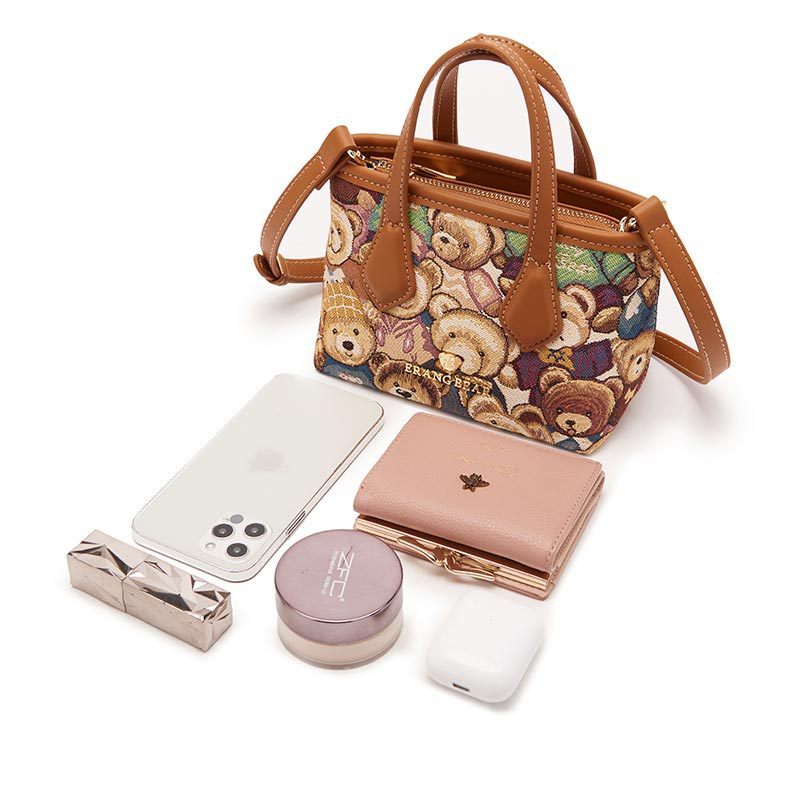 Women's Bear Attachment Portable Cute Jacquard Crossbody Bags