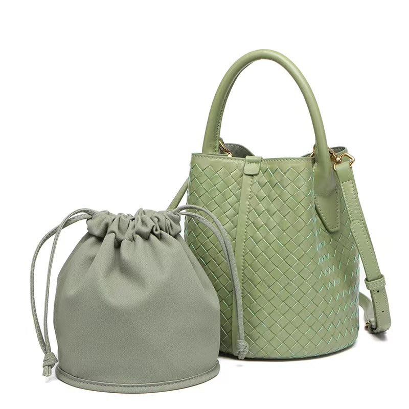 Women's Sheepskin Woven Large Capacity Vegetable Basket Bucket Bags
