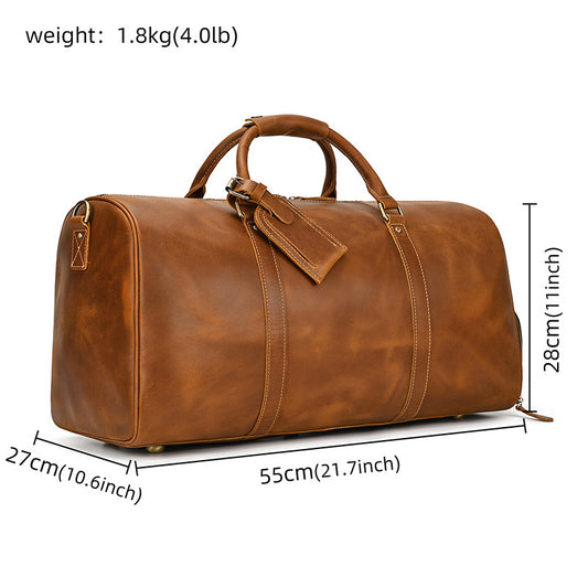 Men's Crazy Horse Leather Cowhide With Shoe Travel Bags