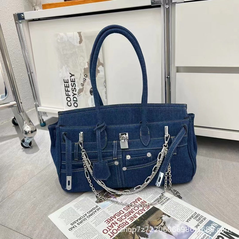 Women's Denim Portable Spoof Pants Pocket Design Tote Bags
