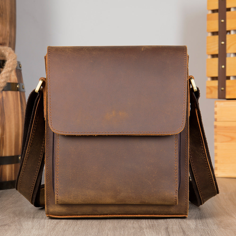 Men's Crazy Horse Leather Retro Trendy Large Men's Messenger Bags