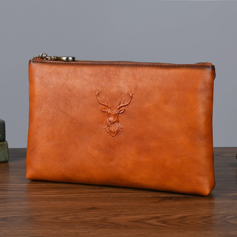 Layer Tree Height Vegetable Tanning Leather Retro Clutch Men's Handbags