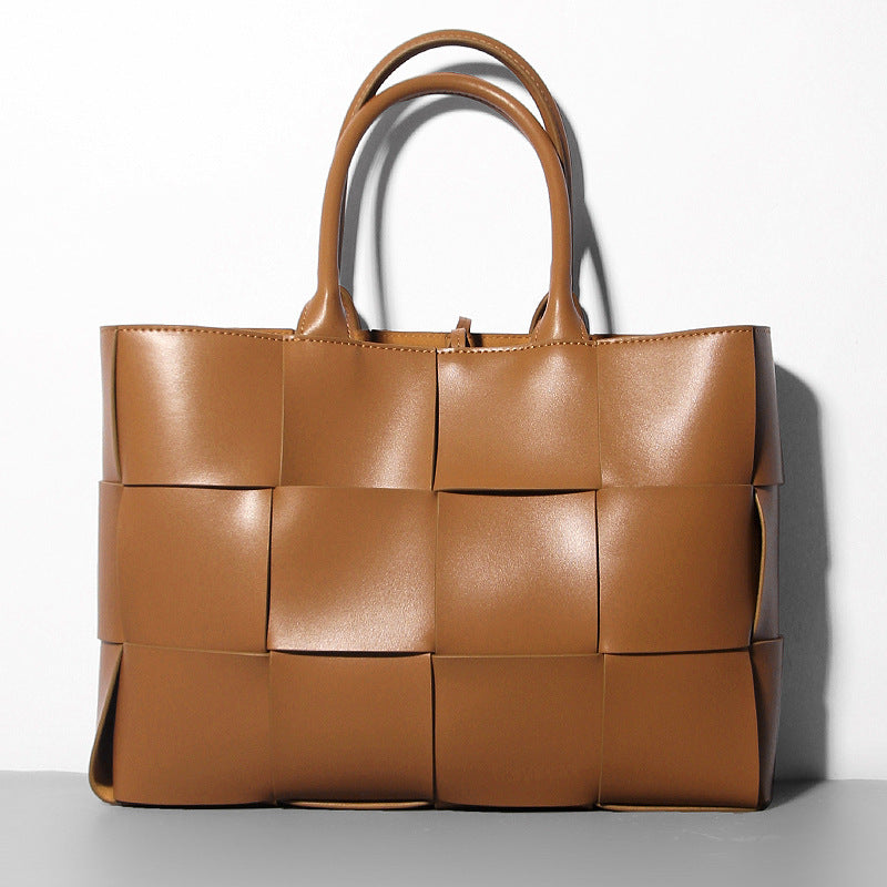 Innovative Pretty Woven Leather Plaid Genuine Handbags