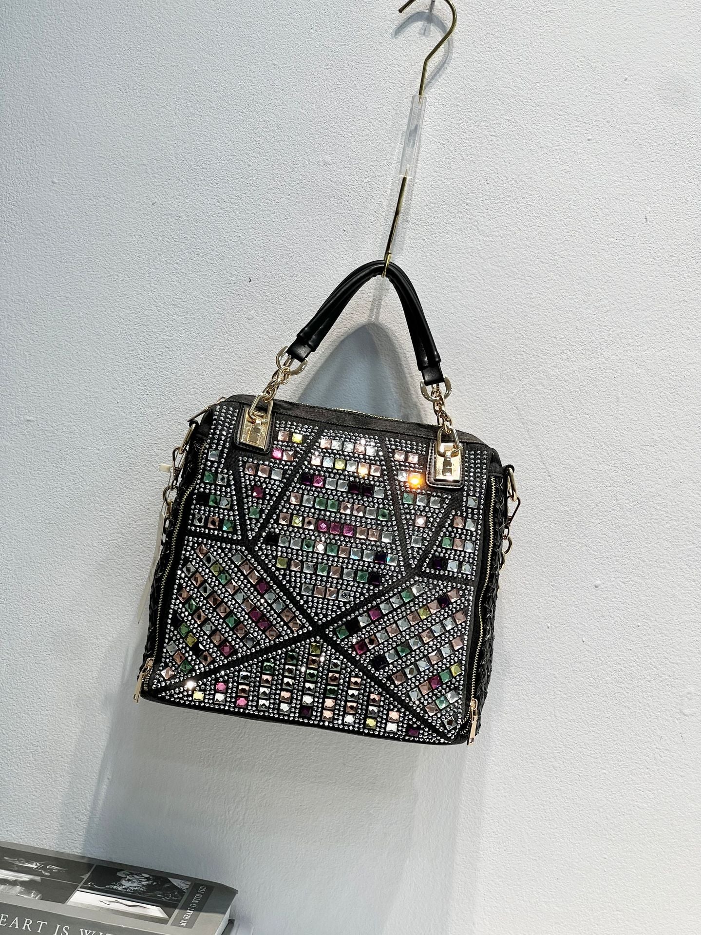 Women's Fashion Rhinestone Denim Diamond Woven Large Tote Bags