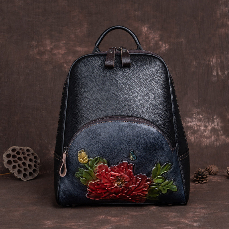 Top Layer Cowhide Large Capacity Straight Backpacks