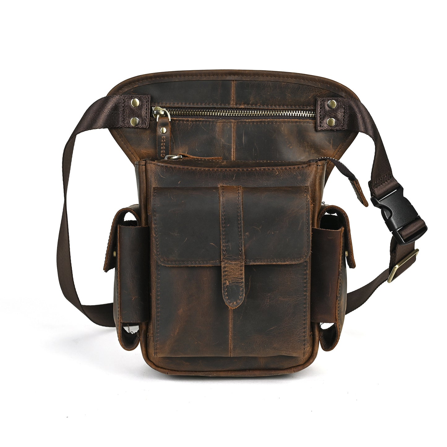Men's Leather Cowhide Retro Trendy Cool Mobile Men's Chest Bags