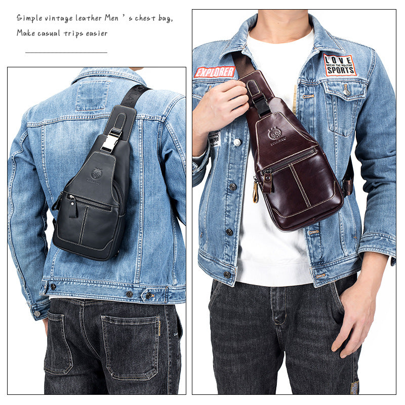 Men's Genuine Leather Retro First Layer Cowhide Men's Chest Bags