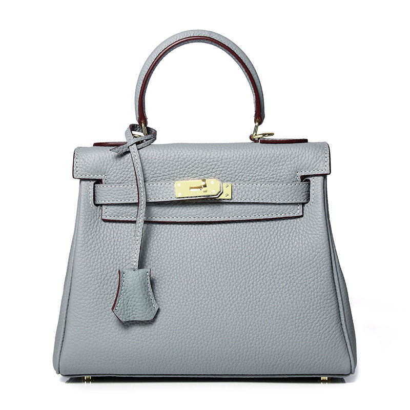 Women's First Layer Cowhide Kelly Litchi Grain Cow Leather Handbags