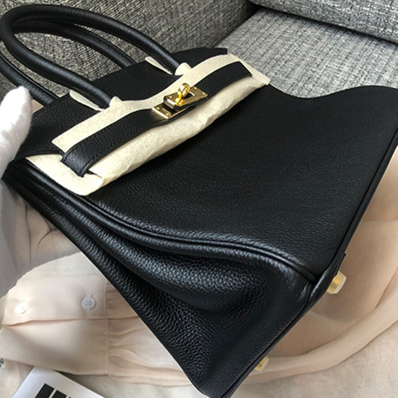 Women's Layer Litchi Pattern Cattlehide Leather Fashion Leisure Commute Handbags