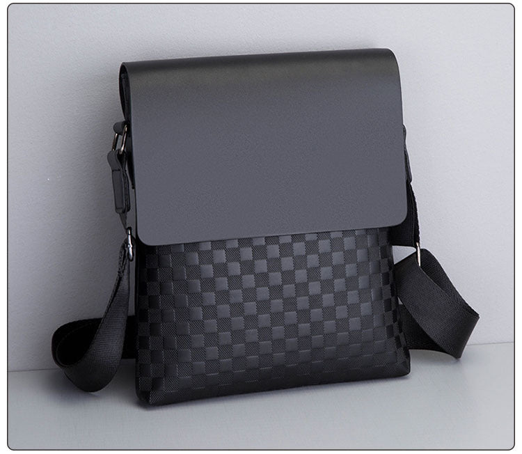 Men's Plaid Business Leather Fashion Large Capacity Men's Shoulder Bags