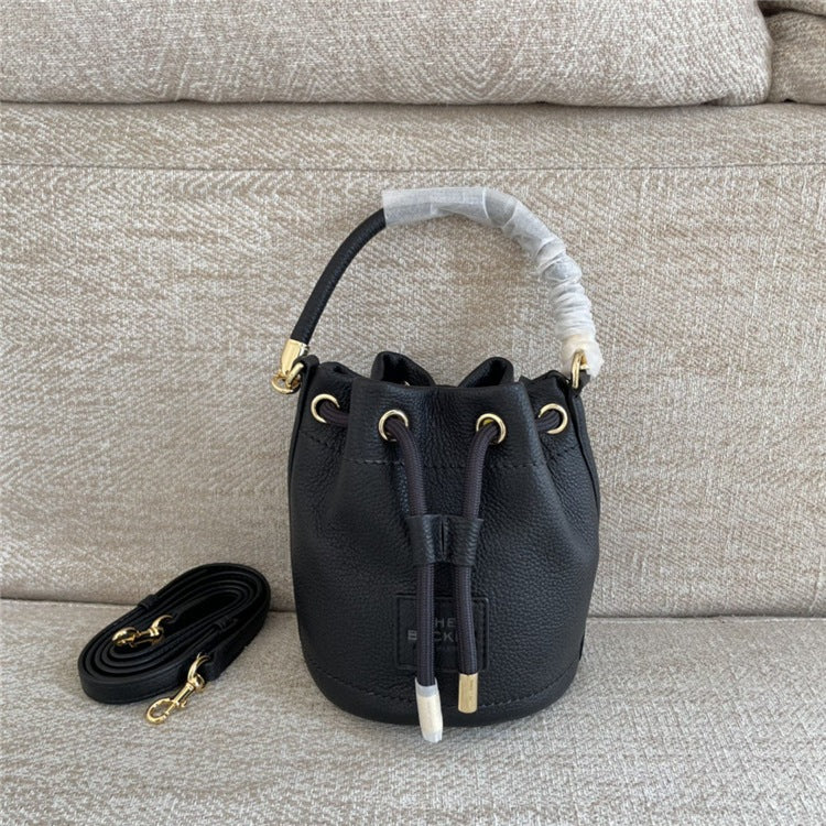 Genuine Leather Solid Color Fashion Advanced Bucket Bags
