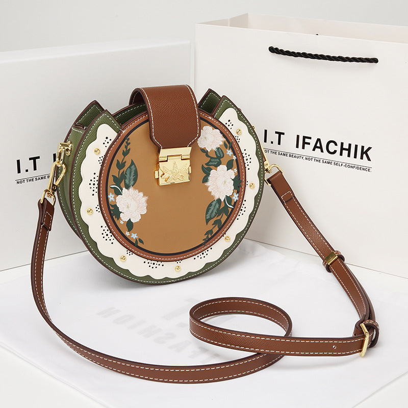 Genuine Leather Niche Lovely Round Birthday Crossbody Bags