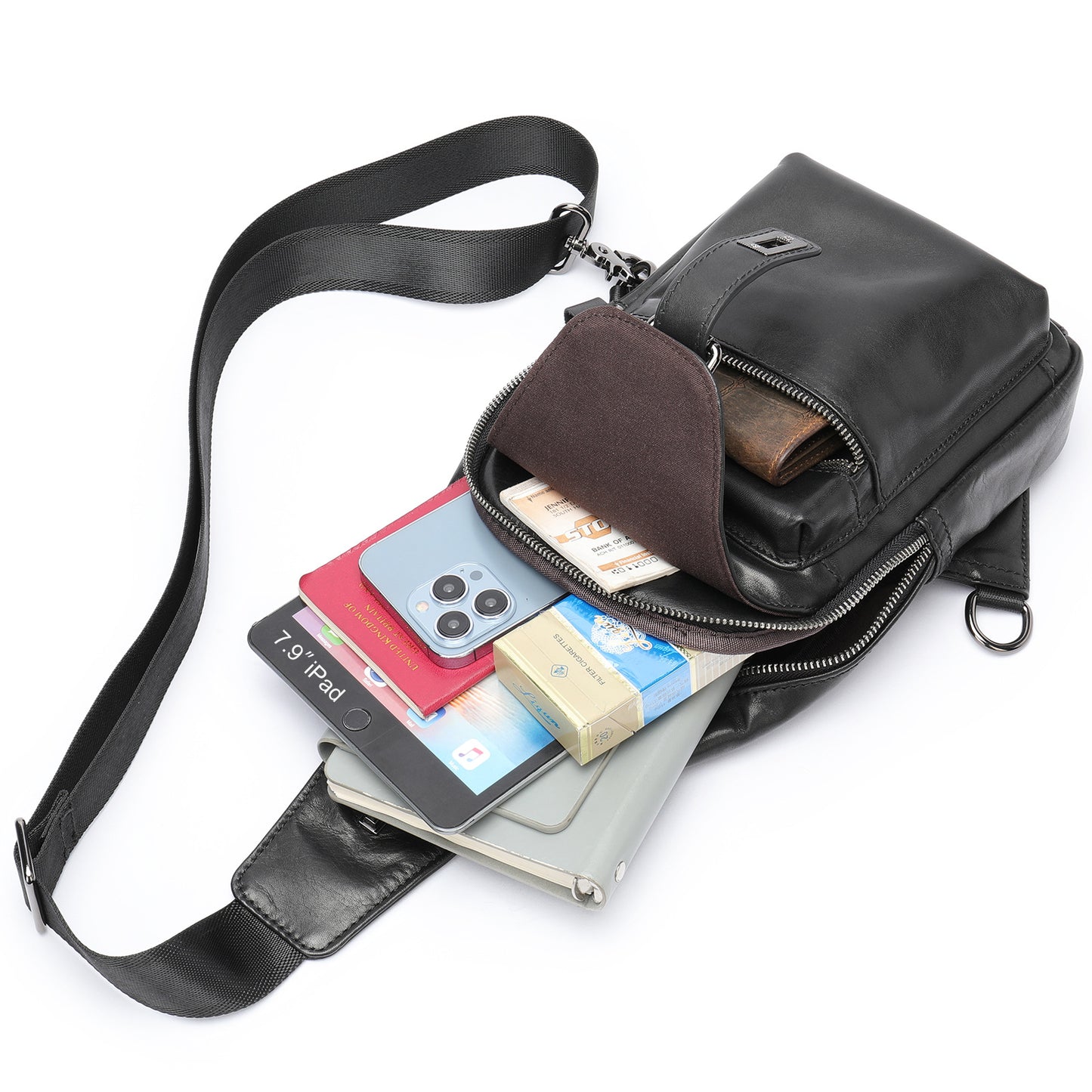 Men's First Layer Cowhide Genuine Leather Simple Men's Chest Bags