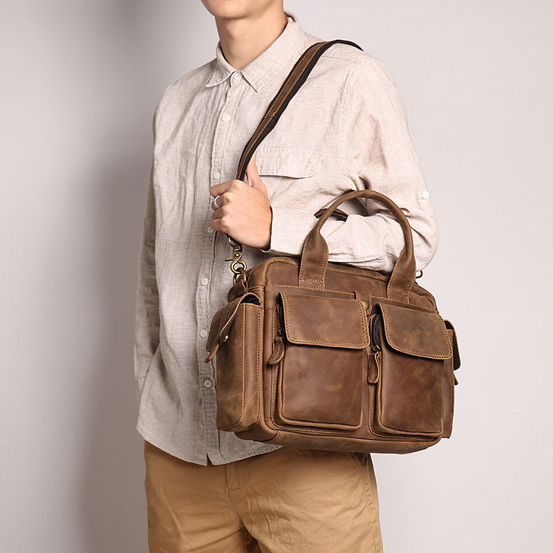 Men's Top Layer Crazy Horse Leather Large Bags