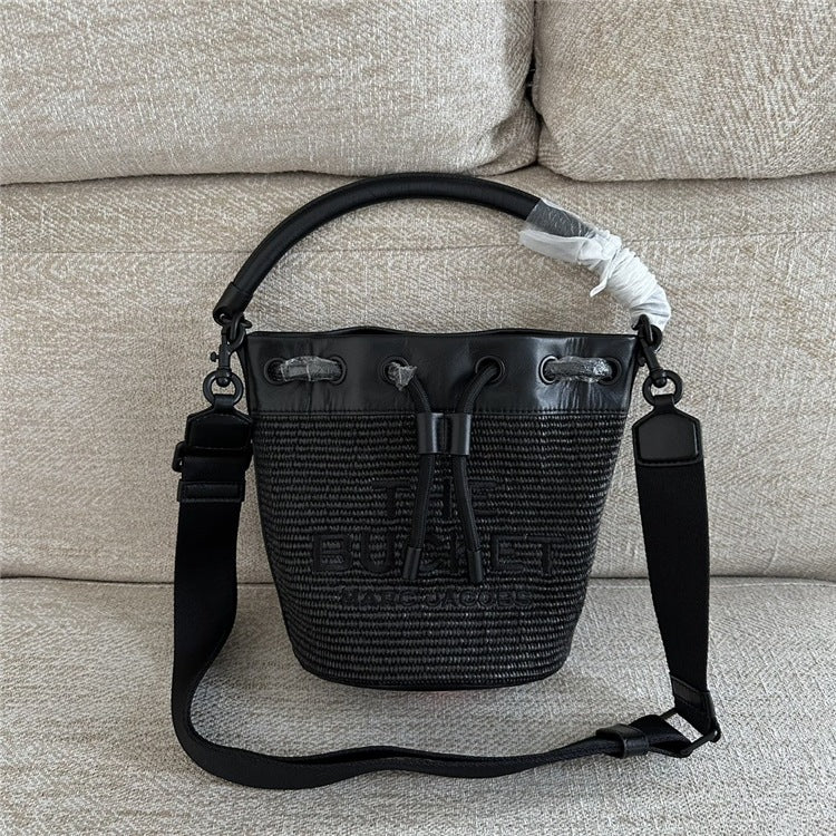 Genuine Leather Solid Color Fashion Advanced Bucket Bags