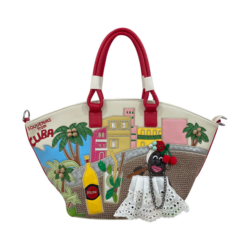 Fashion Large Capacity Creative Stitching Embroidery Vegetable Shoulder Bags