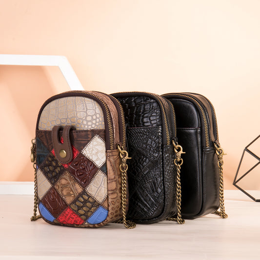 Women's Top Layer Cattlehide Leather Fashion Trendy Phone Bags