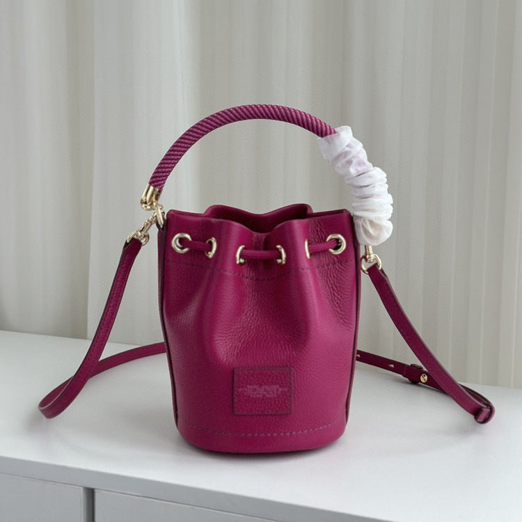 Genuine Leather Solid Color Fashion Advanced Bucket Bags